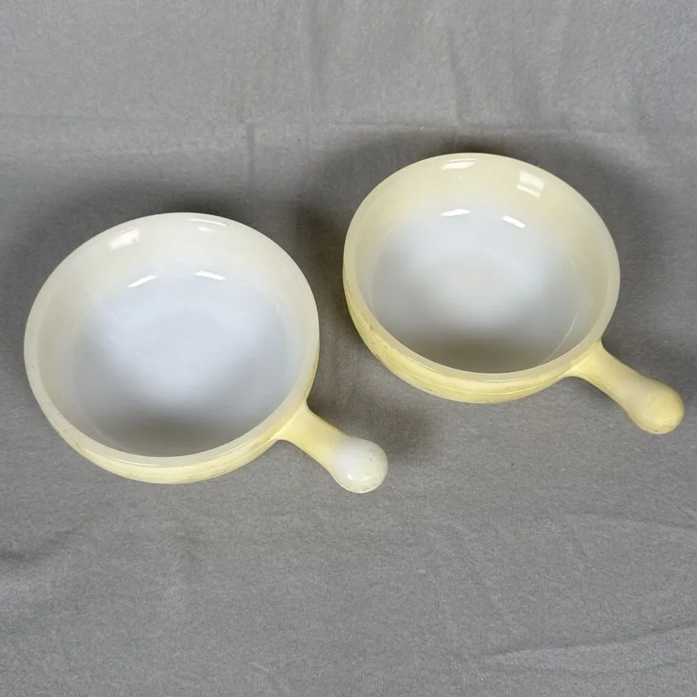 2 Vintage Glasbake Soup Bowls Milk Glass Yellow Wheat  Fair Condition